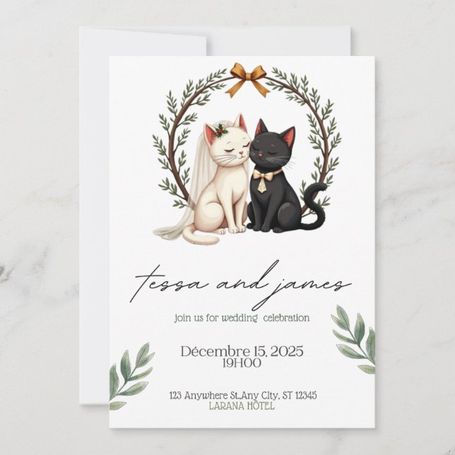  Charming Cat Couple Wedding Invitation  Inbjudningar (Framsida)