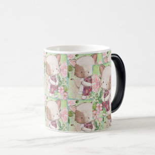 Charming Cat Girl med Vintage Blommigt Magisk Mugg