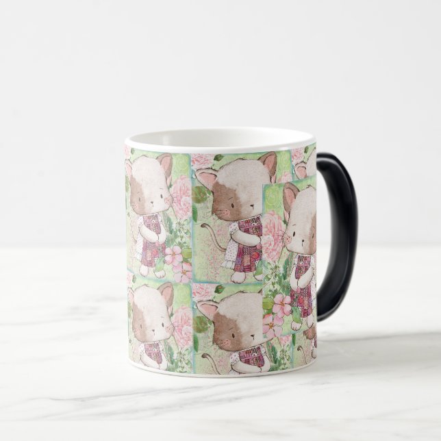 Charming Cat Girl med Vintage Blommigt Magisk Mugg (Framsida höger)