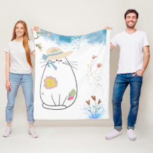 Charming Cat in a Vår Garden Fleece Blanket