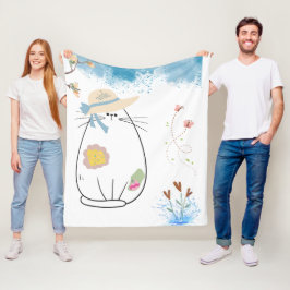 Charming Cat in a Vår Garden Fleece Blanket