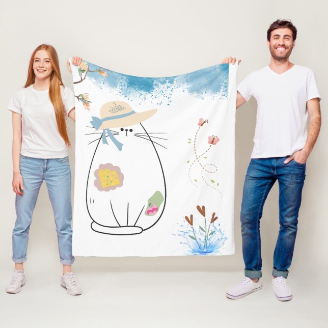 Charming Cat in a Vår Garden Fleece Blanket (På plats)