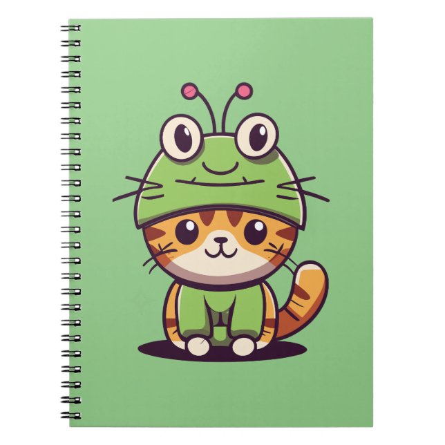 Charming Cat in Frog Hat - Aditable Baby Kitten Anteckningsbok (Framsidan)