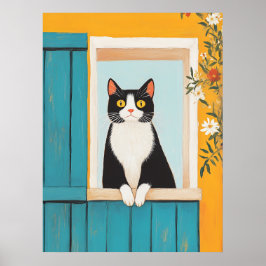 Charming Cat in Window Poster
