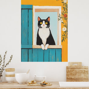 Charming Cat in Window Poster
