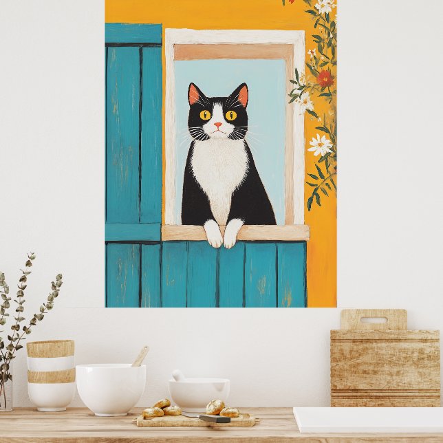 Charming Cat in Window Poster (Kök)