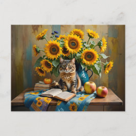 Charming Cat med Solros Bouquet Vykort