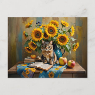 Charming Cat med Solros Bouquet Vykort