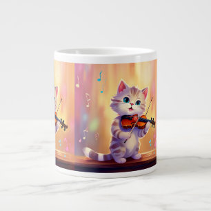 Charming Cat Pluting Violin Mugg - A Melody of Del Jumbo Mugg