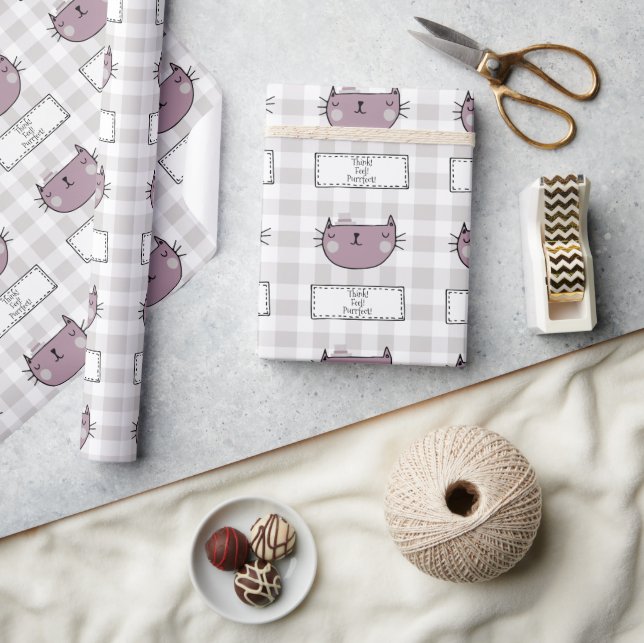 Charming Cat Purrfect Gingham Presentpapper (Hantverk)