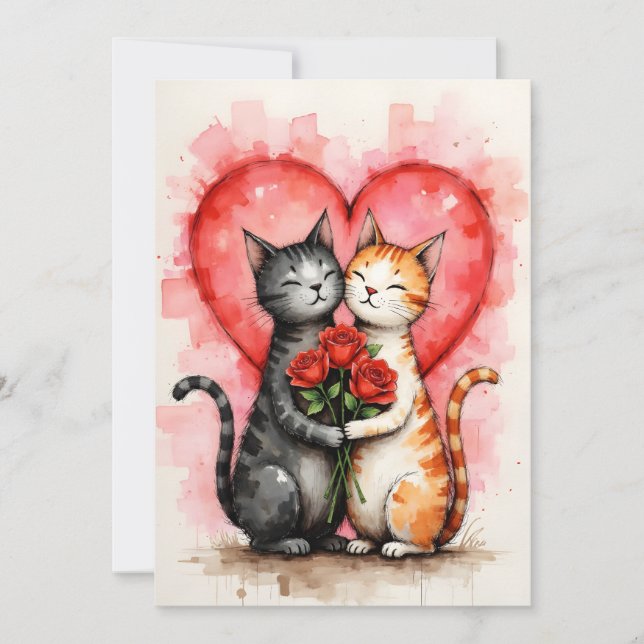 Charming Cats Alla hjärtans hjärtan och röda rosor Kort (Framsida)