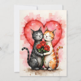 Charming Cats Valentine Hearts and Red Roses Kort