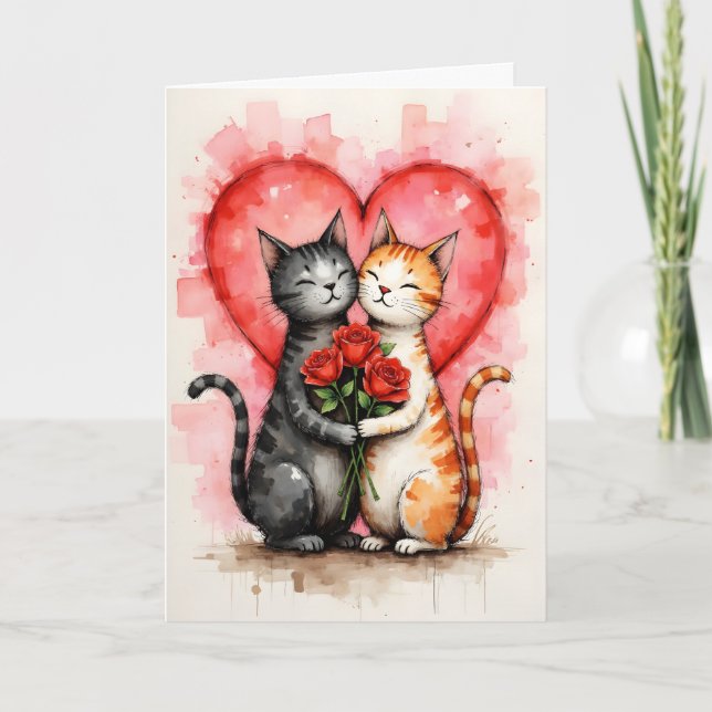 Charming Cats Valentine Hearts and Red Roses Kort (Framsida)