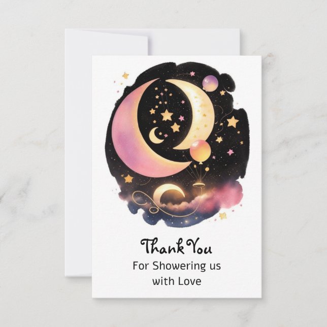Charming Celestial Flicka Baby Shower Tack Kort (Framsida)