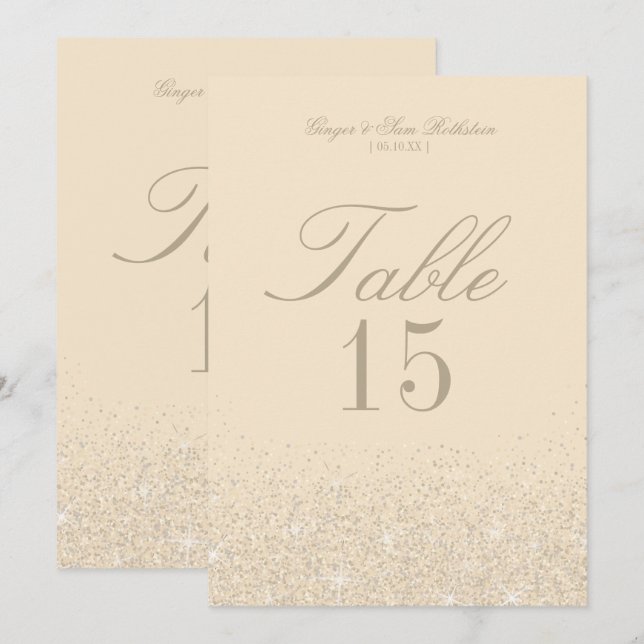 Charming Champagne Glitter Bordsnummer Cards (Fram/baksida)