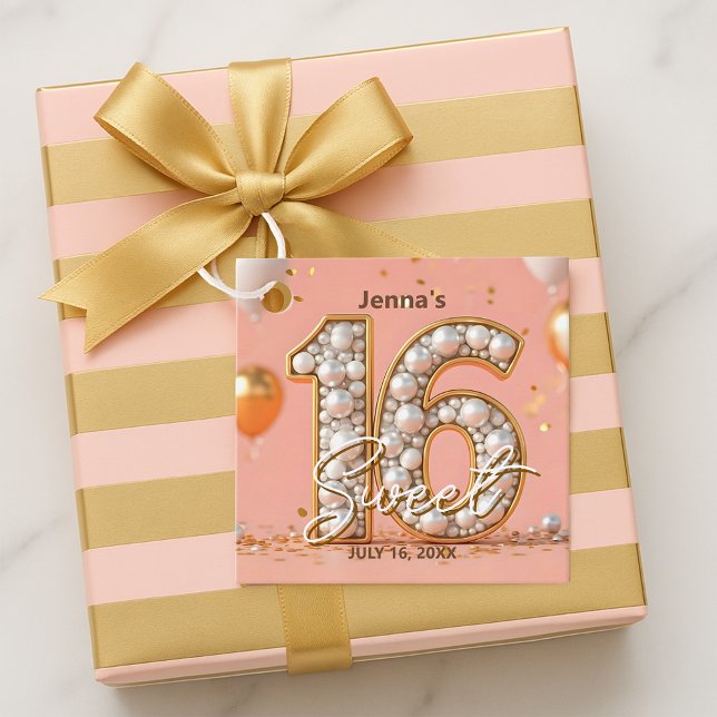 Charming Chic Regal Pearl  Rosa Guld Sweet 16 Gåvor Etiketter (Skapare uppladdad)