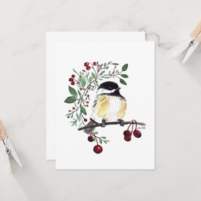 Charming Chickadee Watercolor Note-kort (Fram/Back In Situ)