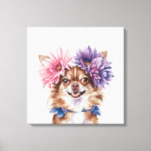 Charming Chihuahua Flower Krona Watercolor Print#1