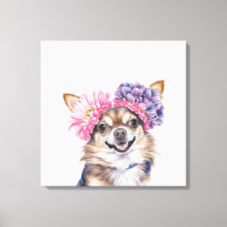 Charming Chihuahua Flower Krona Watercolor Print#2 Canvastryck
