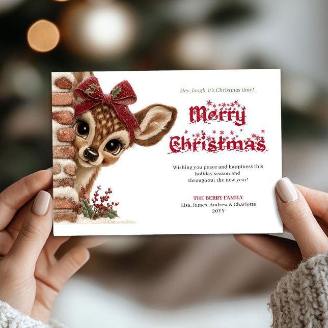 Charming Christmas peeking reindeer greeting card Julkort (Charming Christmas peeking reindeer greeting card)