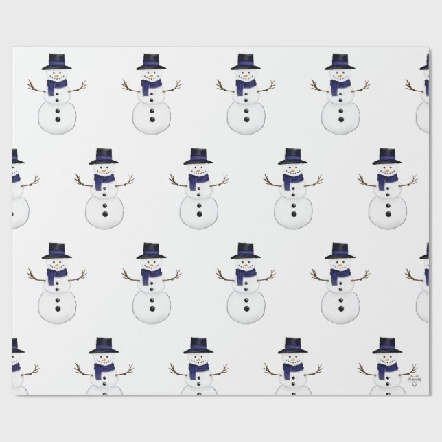 Charming Classic Snowman with Blue Scarf Presentpapper (Platt)