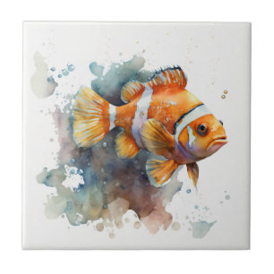 Charming Clown Fish Watercolor Ceramic Tile Kakelplatta