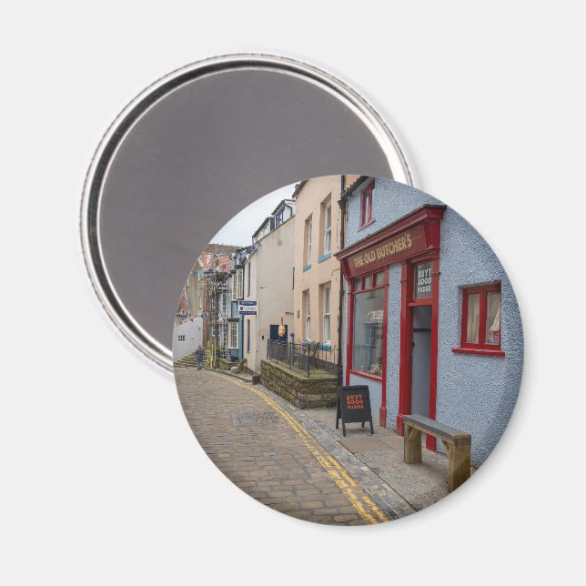 Charming Cobbled Street in Staithes Village Magnet (Front/Back)