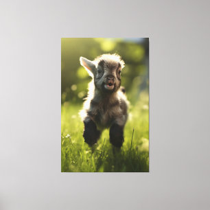 Charming Colorful Baby Goat in Grass Porträtt Canvastryck