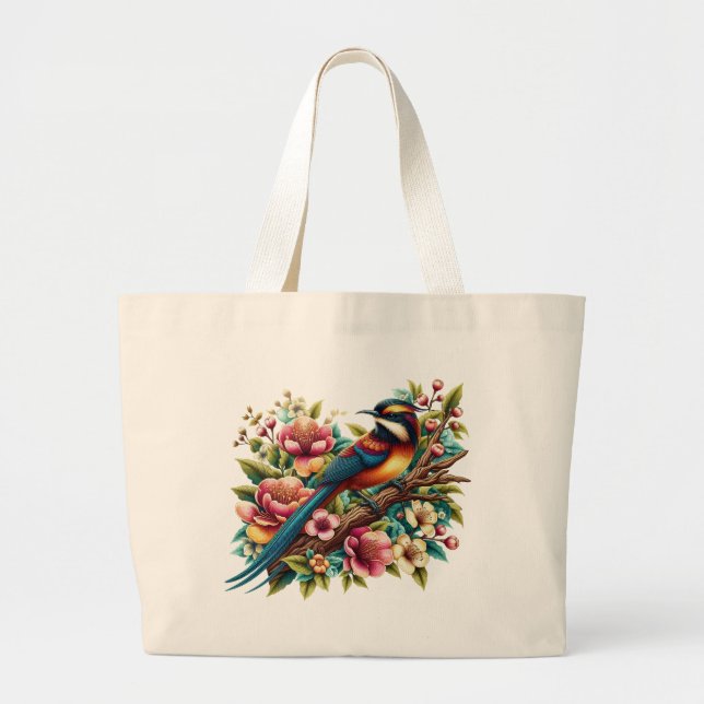 Charming Colorful Bird and Flower Jumbo Tygkasse (Framsidan)