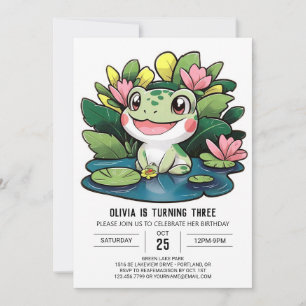 Charming Colorful Frog Digital Birthday Inbjudningar