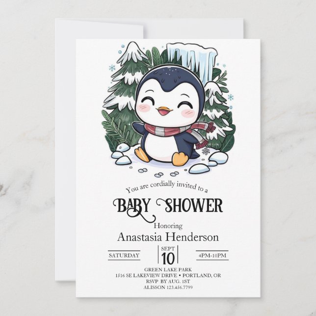 Charming Colorful Penguin Baby Shower Inbjudningar (Framsida)
