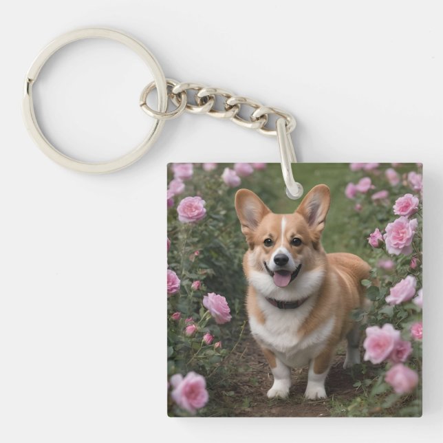 "Charming Companion: En Corgi i en Rosa Rossträdgå (Framsidan)