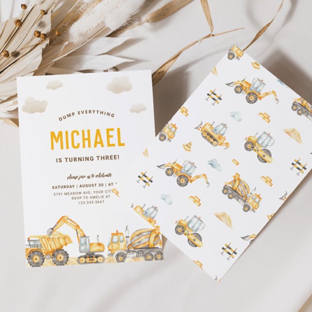 Charming Construction Birthday-inbjudan Inbjudningar (Skapare uppladdad)