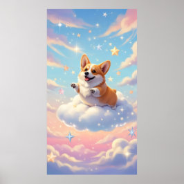 Charming Corgi hund i molnen Poster