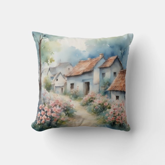Charming Countryside Vår Watercolor Flower Kudde (Framsida)