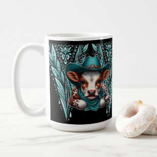 Charming Cow med konstgjord Western Cowboy Hat Kaffemugg