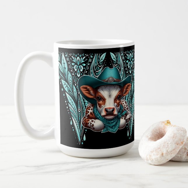 Charming Cow med konstgjord Western Cowboy Hat Kaffemugg (Med munk)