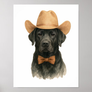 Charming Cowboy Hund in Hat and Bow Tie Poster