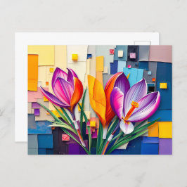 Charming Crocus i Modern Abstrakt Stil Helg Vykort
