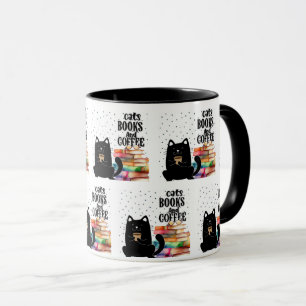 Charming Cute Black Cat Reading Bokar Mugg