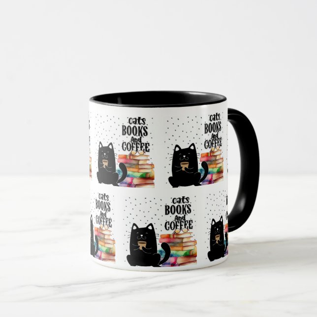 Charming Cute Black Cat Reading Bokar Mugg (Framsida höger)