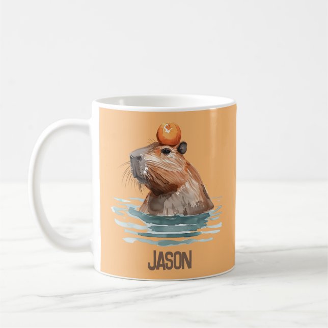 Charming Cute Capybara med Orange och Kids Namn Kaffemugg (Vänster)