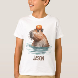 Charming Cute Capybara med Orange och Kids Namn T Shirt
