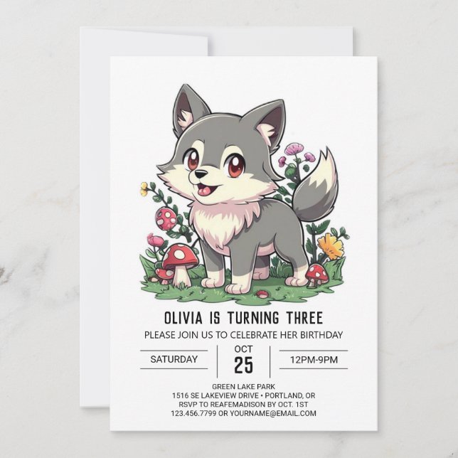 Charming Cute Digital Varg Birthday Inbjudningar (Framsida)