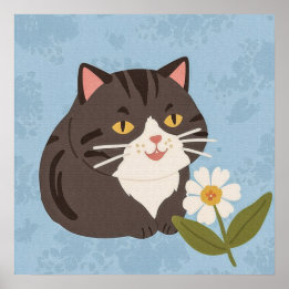Charming Cute Grått Cat med en Chamomile FLower Poster