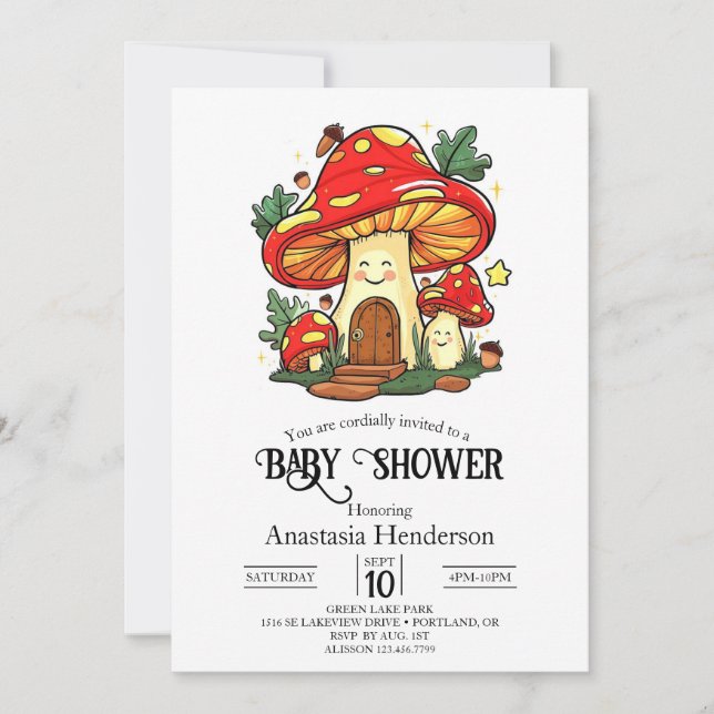 Charming Cute Mushroom Baby Shower Inbjudningar (Framsida)