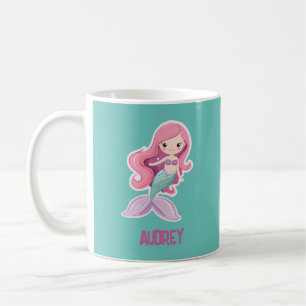 Charming Cute Pastel Sjöjungfru med Kids Namn Kaffemugg