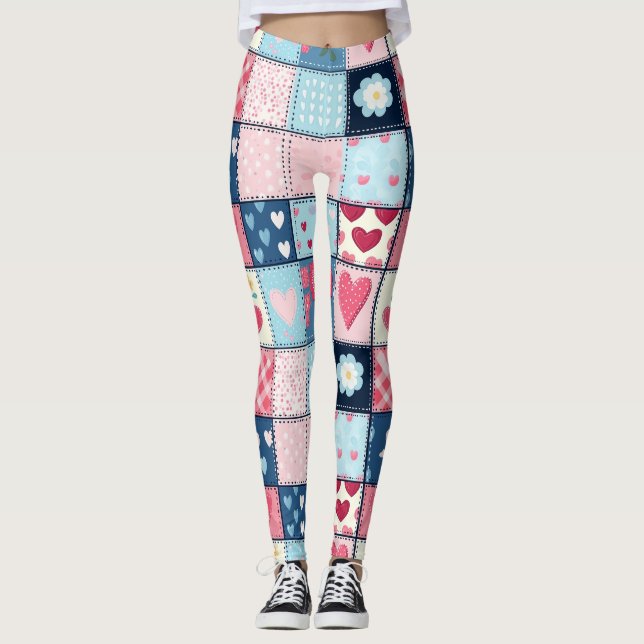 Charming Cute Patchwork Design Leggings (Framsida)