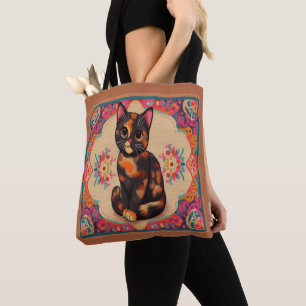 Charming Cute Tortoiseshell Cat Vibrant Gräns Tygkasse