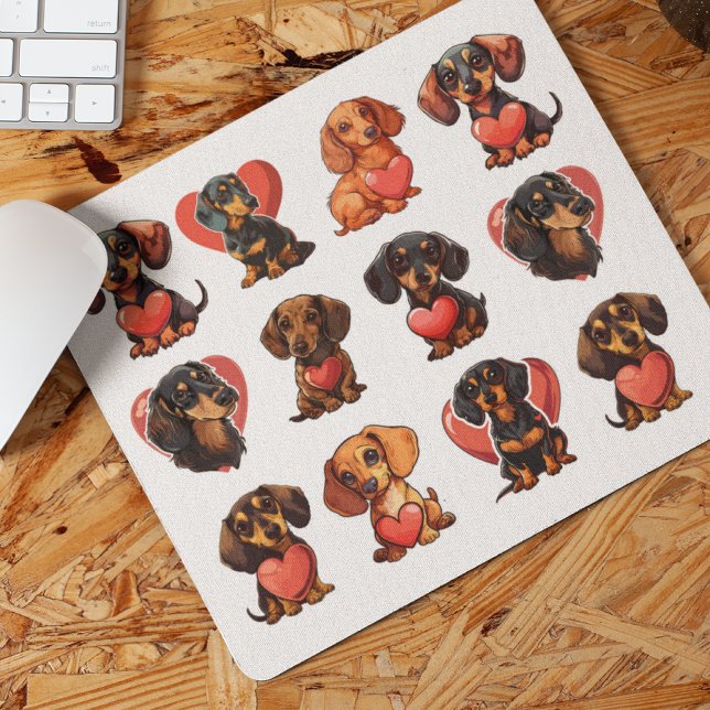 Charming Dachshund and Red Heart Watercolor Musmatta (Charming Dachshund and Red Heart Watercolor Mouse Pad)